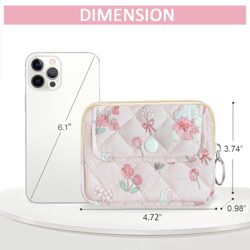 Cute Prints Cotton Quilted Coin Purse for Women Girls - color: PLAID RABBIT