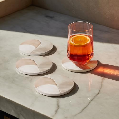VEYRO Ceramic Coasters Set of 4 – Absorbent Stone Drink Coasters with Holder, Non-Slip Cork Backing, Modern Marble Look Coasters for Coffee Table, Desk & Home Decor - color: Clay 2, size: Set of 4
