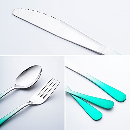 Travel Utensils Set with Case Reusable Portable Cutlery Set Stainless Steel 8pcs Including Dinner Knife Fork Spoon Chopsticks straws(Gradient Green) - color: Gradient Green