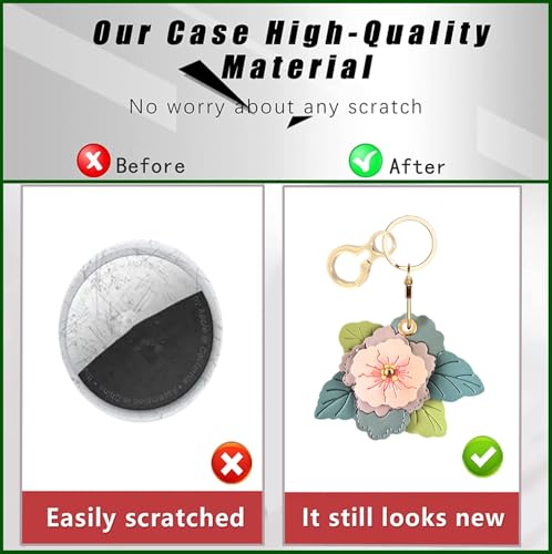 BORKUANA PU Leather Keychain holder Protective Case Compatible with AirTag - color: Begonia Flower C