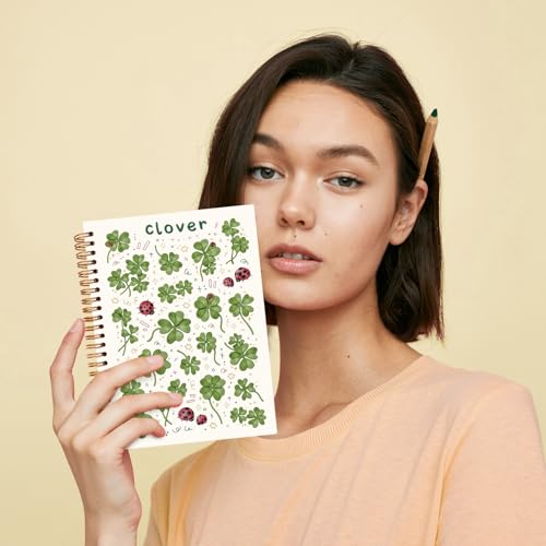 JXREQ Sage Green Clover Notebook Ladybug Botanical Journal Notebooks for Women Note Taking Diary Writing, Plant Insect Aesthetic Journaling Spiral Notebooks 5.5x8.3 - color: Clover