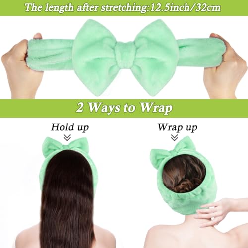 Shintop Makeup Headband, Soft Spa Headband with Bow for Skincare - color: Light Green
