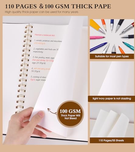 Blank Spiral Notebook Journal 8.5” x 11”, A4 Large Sketch Book for Women Men, 100 GSM Blank Paper Drawing Notebook, Plastic Hardcover Spiral Bound Sketchbook for Sketching Work School Writing, Black - color: Black, size: Plain