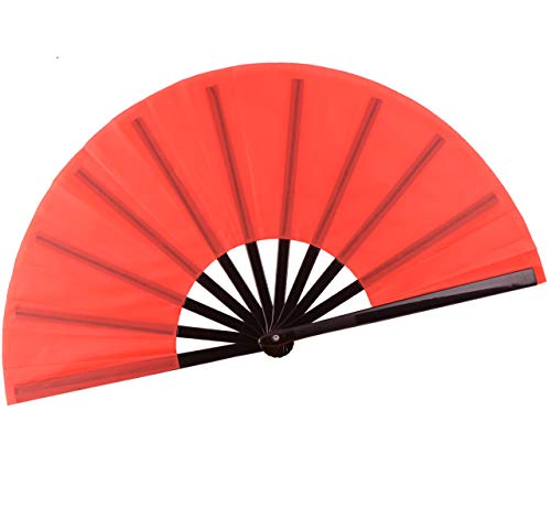 Chinese Folding Fan - 13 Inch Nylon-Cloth Fan for Performance and Hand Use (Red) - color: Red