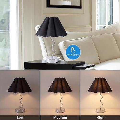 EOEYYOYB Pleated Table Lamp, Table Lamp for Bedroom, Bedside Lamps for Nightstand with Linen Lampshade, Modern Lamp for Bedroom Home Office Decor, Chrome - color: Chrome