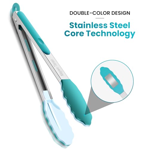 12-Inch Kitchen Tongs for Cooking with Silicone Tip,Turquoise - color: 12"-Turquoise
