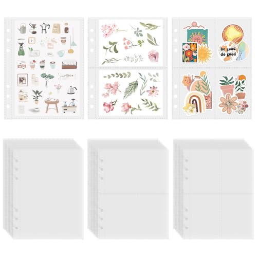 30 Sheets Clear Binder Sleeves 1/2/4 Pocket Sheets Protectors Double Sided Plastic Sleeves for Photo Card Sticker Storage Organizer 6 Ring A5 Binder Inserts Refills Pocket Pages Set