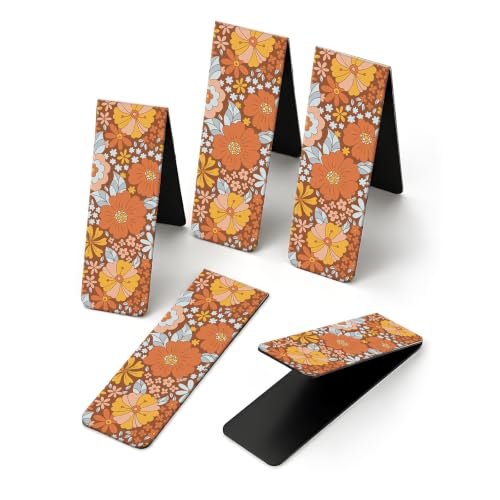 5 Pieces Magnetic Bookmarks, Cute Magnet Bookmark Clips, Colorful Page Markers for Books, Reading Supplies for Book Lovers, Women and Men Boho Orange Flower - color: Boho Orange Flower