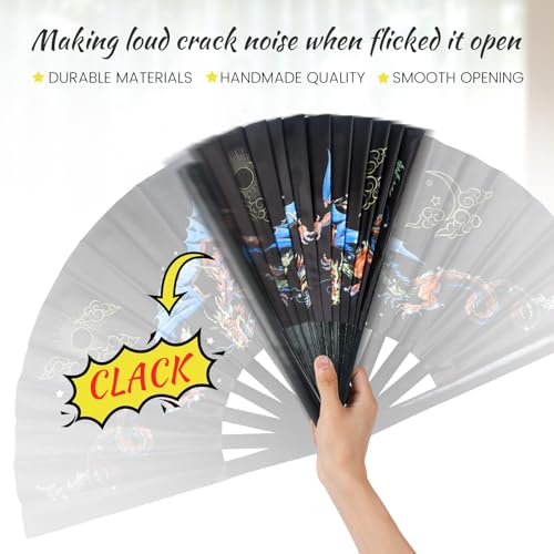 SYNTECSO Folding Hand Fan for Rave, UV Glow Clack Fan - color: Dragons