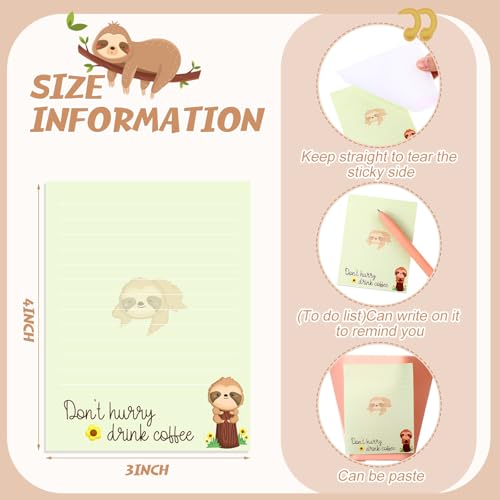 Chiisong 12 Pcs Sloth Sticky Notes Cute Cartoon Sloth Gifts - style: Sloth Style