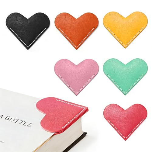 Leather Heart Bookmarks, HOMTEK 6pcs Cute Corner Page Book Marks for Reading Women, Book Lovers Teachers Students, Cute Handmade Reading Gifts(Love A-6pcs) - style: Love A-6PCS