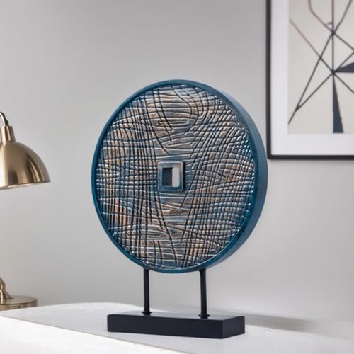 Unique Round Coin Sculpture Decorative Objects for Shelf Home Decor Accents, Modern Abstract Tabletop Decor Items for Living Room Fireplace Mantel, Above Cabinet (Blue) - color: Blue