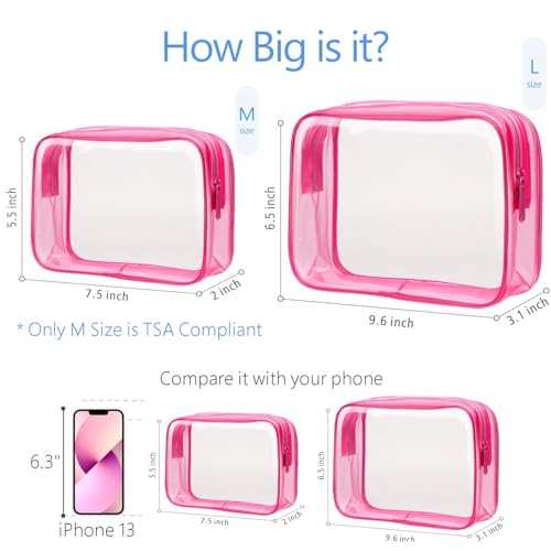 PACKISM Clear Makeup Bag for Travel - TSA Approved Toiletry Bag, 2 Rose Red - color: 2 Matte Rose Red, size: Mixed Size Series (1 Medium + 1 Large)