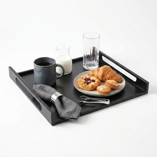 MyGift 16 Inch Matte Black Metal Large Serving Tray with Handles