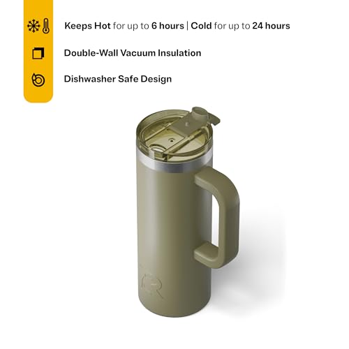 RTIC 20oz Road Trip Travel Mug with Lid and Handle, Ceramic Lined, Olive - color: Olive, size: 20 Ounces