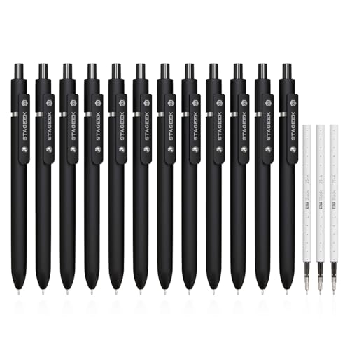 STAGEEK 12 Pcs GX3 Black Gel Pens, Quick Dry Smooth Writing, with 3 Refills - color: Black
