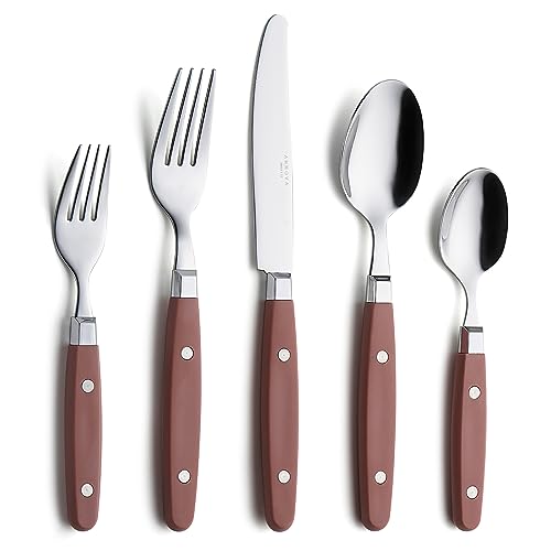 ANNOVA Silverware Set, Retro/Rivet Colorful Stainless Steel Tableware Kitchen Flatware Set Utensils, Includes Dinner Knives, Forks, Spoons, Salad Forks & Dessert Spoons (Brown, 20 Pieces) - color: Brown
