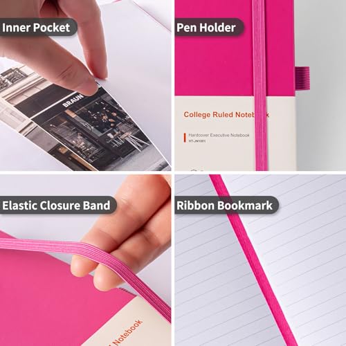 Heture Hardcover Notebooks, 6 Packs A5 Lined Journals Notebook for Writing 160 Pages, 8.2 x 5.5 inch, 6 Colors Classic Ruled Notebooks for College/Work/Travel (Fuchsia, 1 Pack) - color: Fuchsia, size: 1 Pack
