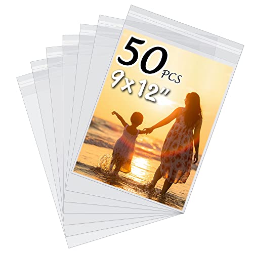 50 Pack Acid-Free Crystal Clear Sleeves Storage Bags for 9x12 Art Prints - size: 9x12 50 Pack