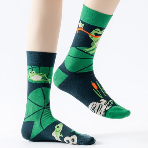2 Pairs Cartoon Animal Crew Socks Fun Cotton Mid Calf Socks for Women - color: Frog