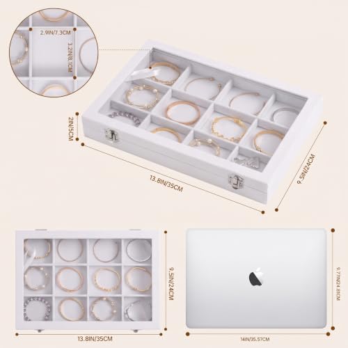 Frebeauty 12 Grid Bracelet Holder Box,Velvet Jewelry Tray with Clear Lid - color: White, size: 12 Grid