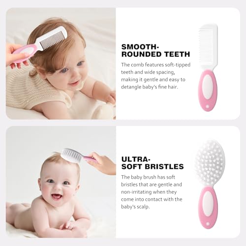 Baby Grooming Kit,Baby Health Care Kit,Baby Brush Soft Bristles 5 pcs Baby Nail Kit Nursery Care Kit Baby Hair Brush Hair Comb Nail Kit Safety Cutter Nail Clipper Set Pink - color: 5pcs Pink