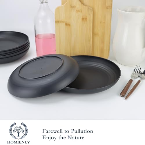 Homienly Dinner Plates Set of 8 Alternative for Plastic Plates Microwave and Dishwasher Safe Wheat Straw Plates for Kitchen Unbreakable Plate Set (Black, 10 inch) - color: Black, size: 10 Inch