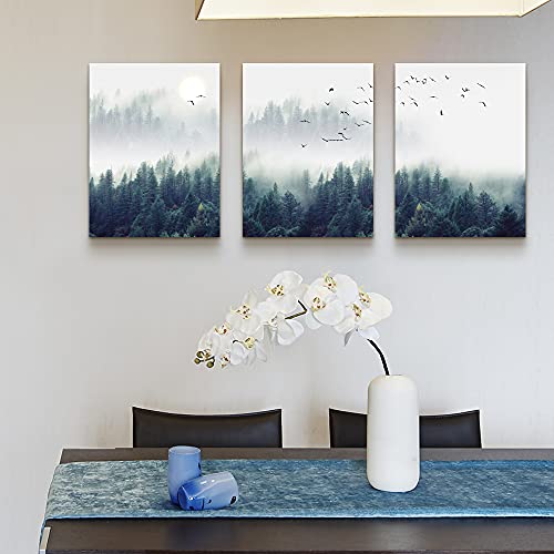 3 Piece Canvas Wall Art for Living Room Wall Decorations for Bedroom Office Wall decor Foggy forest Trees Landscape painting Stretched and Framed Ready to Hang pictures Home Decor 12"x16"x3 Panels - color: The Fog Forest, size: 12x16inches*3pcs