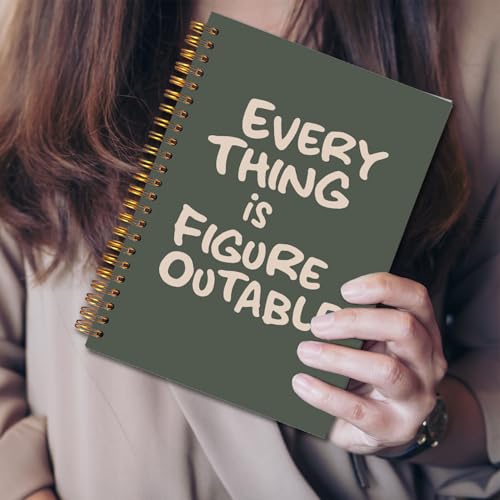 JINYO Everything is Figureoutable Inspirational Notebook, Motivational Journal for Women, Positivity Journal, Retro Green Positive Affirmation Spiral Notebooks 5.5x8.3 Inch - color: white Everything is Figureoutable Notebook