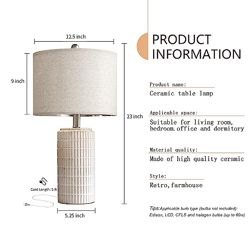 PoKat 23" Modern Ceramic Table Lamp Set of 2 for Living Room Bedroom, White - color: Beige and White