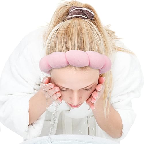 Zkptops Spa Headbands for Women Face Washing Wristband Sponge Makeup,Pink - color: Pink
