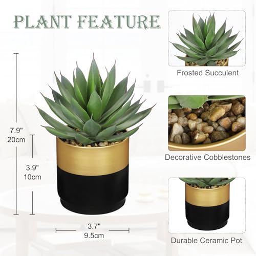 Briful Succulents Plants Artificial for Home Decor, Realistic Potted Fake Agave Plant, Gold Black Metal Pot, Cute Aloe Maguey Faux Plant, Shelves Tables Decor, Modern Farmhouse Kitchen Decorations - color: Aloe-gold Black Metal Pot
