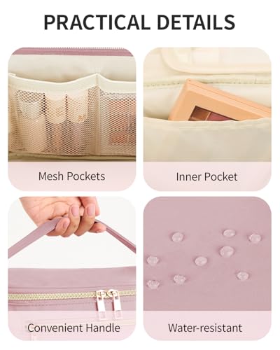 Wandering Nature Makeup Bag, Women Travel Make Up Vanity Case with Handle - color: Pink, size: Large