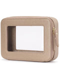 Popvibe Clear Makeup Bag Travel Cosmetic Case Transparent Toiletry Bag with Zipper, Portable Make Up Organizer Traveling Compact Car Bag for Essentials, Gold, Medium - color: Gold, style: Medium Moda