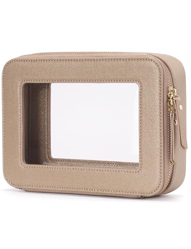 Popvibe Clear Makeup Bag Travel Cosmetic Case Transparent Toiletry Bag with Zipper, Portable Make Up Organizer Traveling Compact Car Bag for Essentials, Gold, Medium - color: Gold, style: Medium Moda