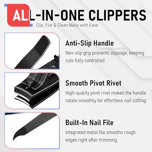 firiKer Nail Clippers with Nail File,Fingernail Clipper,Toe Nail Clippers - color: Black
