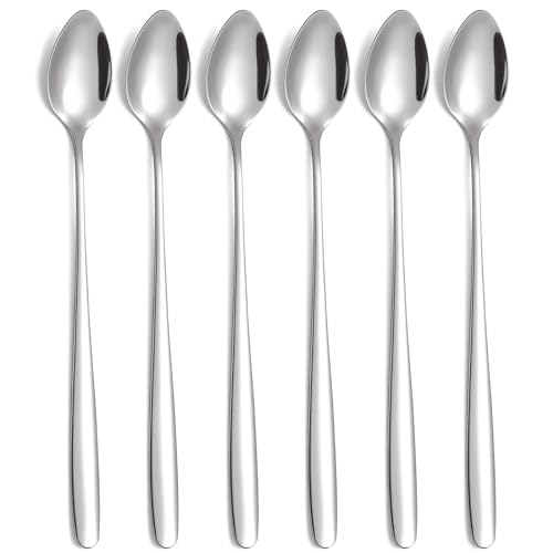 Long Handle Iced Tea Spoons,7.8-Inch Coffee Spoon,Stainless Steel Ice Cream TeaSpoons,Cocktail Stirring Spoon,Set of 6 - color: A-Silver Set of 6