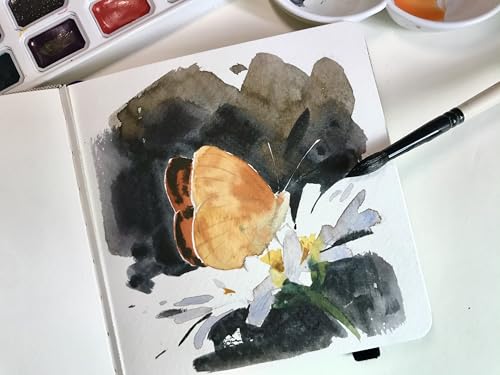 tumuarta Watercolor Journal 8.25 x 5.5, 140lb/300gsm Cold Press Paper, 24 Sheets/48 Pages, Lay-Flat Hardcover Sketchbook for Travel & Mixed Media - color: Black, size: 8.25x5.5"