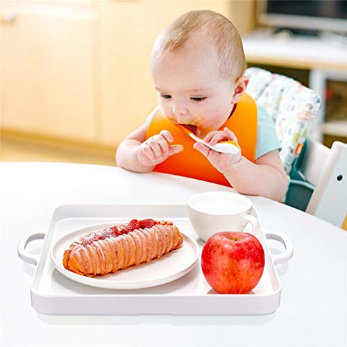 Square Serving Trays with Handles Melamine White 12.5x12.5 Inch Spill Proof Kitchen Eating Trays Set of 2 for Cafeteria Cafe Food Appeizer Dessert Snack Dinner Lunch Breakfast,TR14-02 - color: White