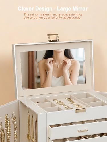 BOOVO Large Jewelry Box for Women 6 Layer - color: Pearl White and Gold, size: 6 Layer