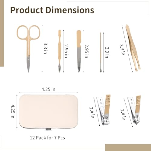 12Pack Stainless Steel Manicure Sets, 7pc Mini Travel Nail Grooming Tools