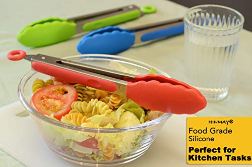 HINMAY 9" Kitchen Tongs with Silicone tips, Set of 3 (Red Blue Green) - color: Red Blue Green