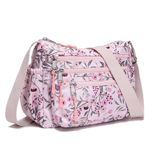 AOCINA Nylon Crossbody Bags for Women Multi Pocket Cross Body Purses - color: Cherry, size: Large