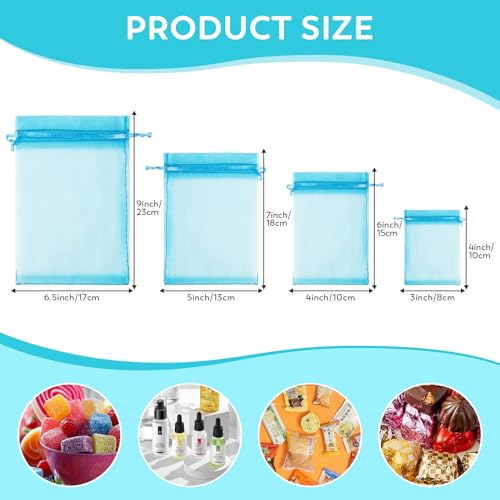 Crweety 50PCS Blue Organza Bags 3x4 Inch, Small Mesh Gift Bags Sheer Pouches for Wedding Baby Shower Party Favors, Small Mesh Bags Drawstring for Candy Sachet Treats Jewelry Halloween Gifts - color: Lake Blue