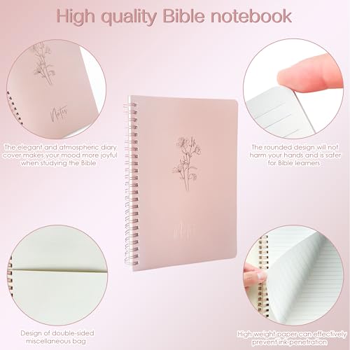 J6&H6 170Pcs Complete Bible Study Supplies Journaling Kit with Tabs, Highlighters and Color Pens, Notebook,Stickers & More Bible Accessories Set for Women, Beginner Christian Gifts(Pink) - color: Pink