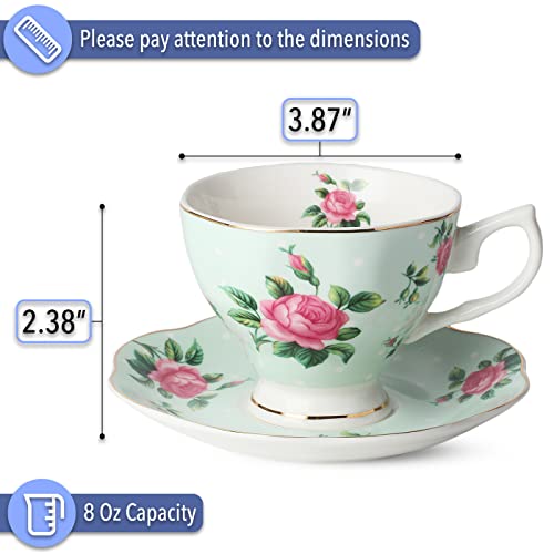 BTaT- Floral Tea Cups and Saucers, Set of 8, 8 oz - color: Multicolor, size: 8 Pack