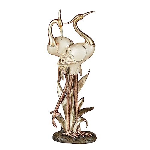 Touch of Class Pretty Pose Double Crane Table Sculpture, Ivory Gold Copper