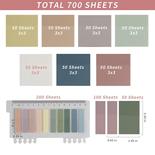 ONEDONE Transparent Sticky Notes 700 Sheets -Clear Sticky Notes for Annotating Books Translucent Book Tabs Book Page Markers Office & School Supplies - color: 19 Colors