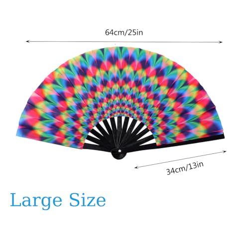 Large Folding Hand Fan for Men/Women, Large Rave Hand Fan Summer Folding Handheld Fan for Disco Party, Beach, Dancing, Gift(Dazzling) - color: Dazzling