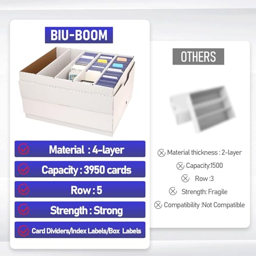 Sports Card Box 5 Row 3200 Count,Cardboard Card Storage Box with Divider Bulk Card Storage Baseball Card Boxe,Sports Cards Storage Box for Card Game Storage Box for PKMN/TCG/Magic/Mtg(1Pack) - size: Large-1Pack